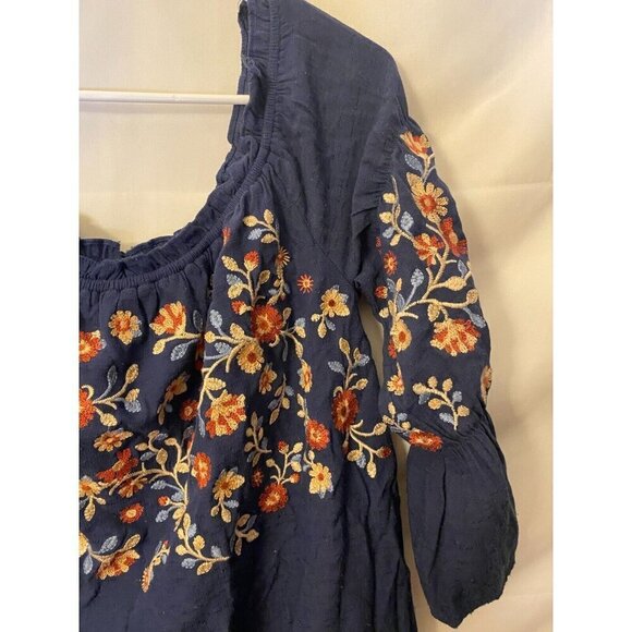 Andree Womens Romantic BOHO Navy Dress Size Medium M 10/12 Floral - Picture 3 of 3